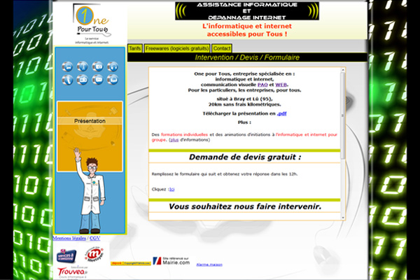 Page d'accueil de la première version de One pour Tous